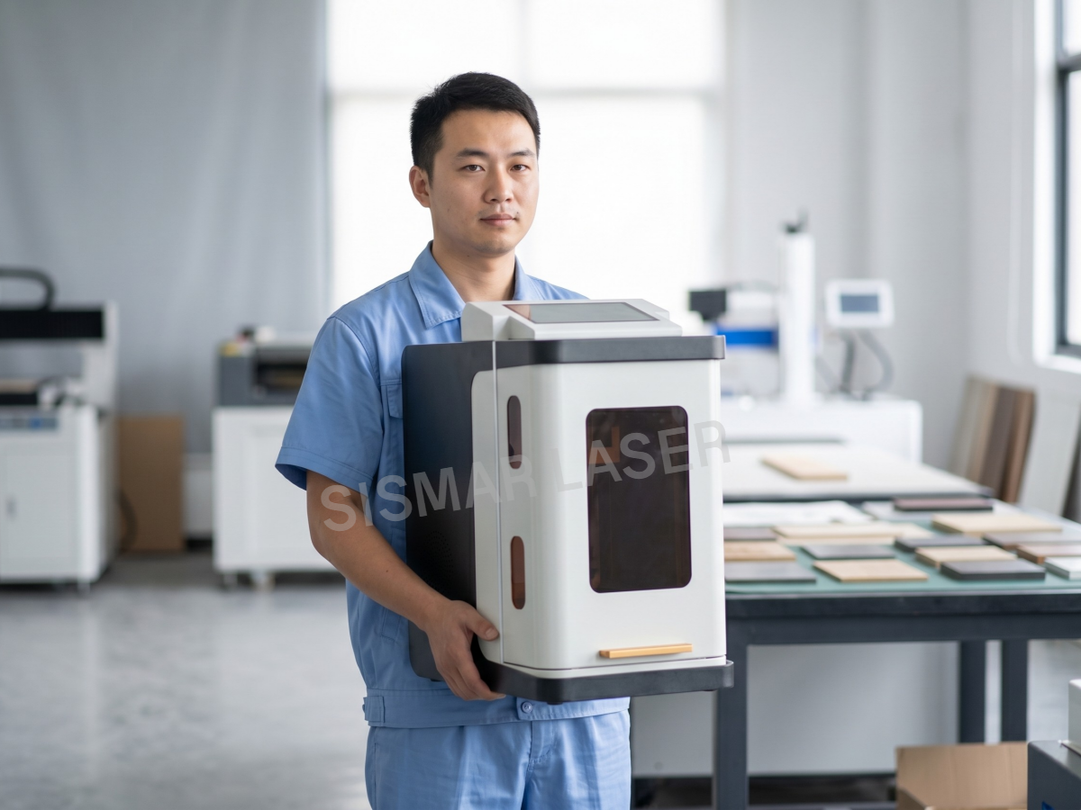 One person carrying the 25kg portable 3D crystal laser engraving machine