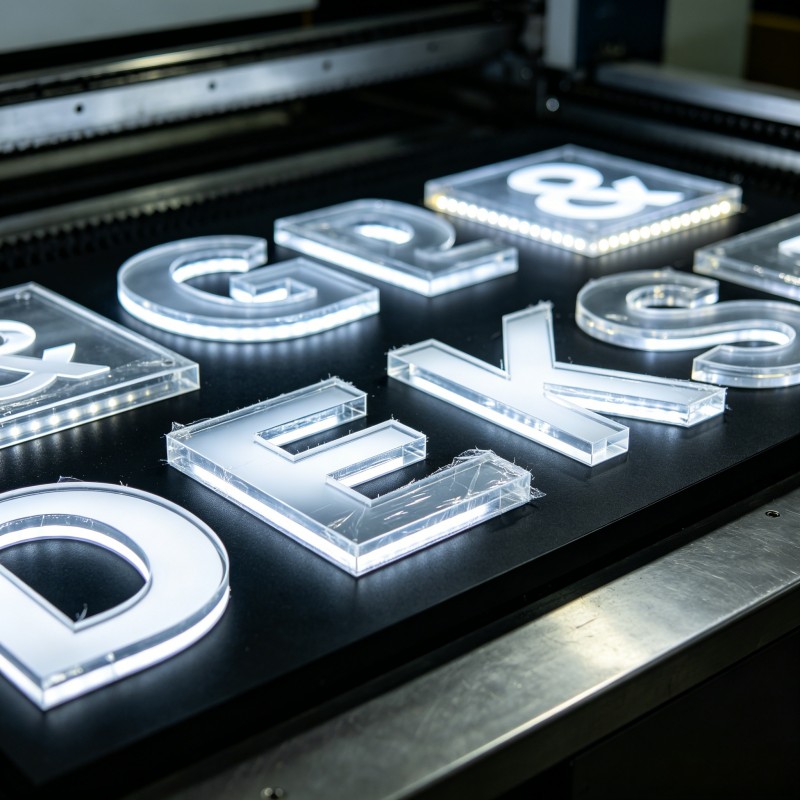 CO2 laser cut acrylic letters and logo signage sample