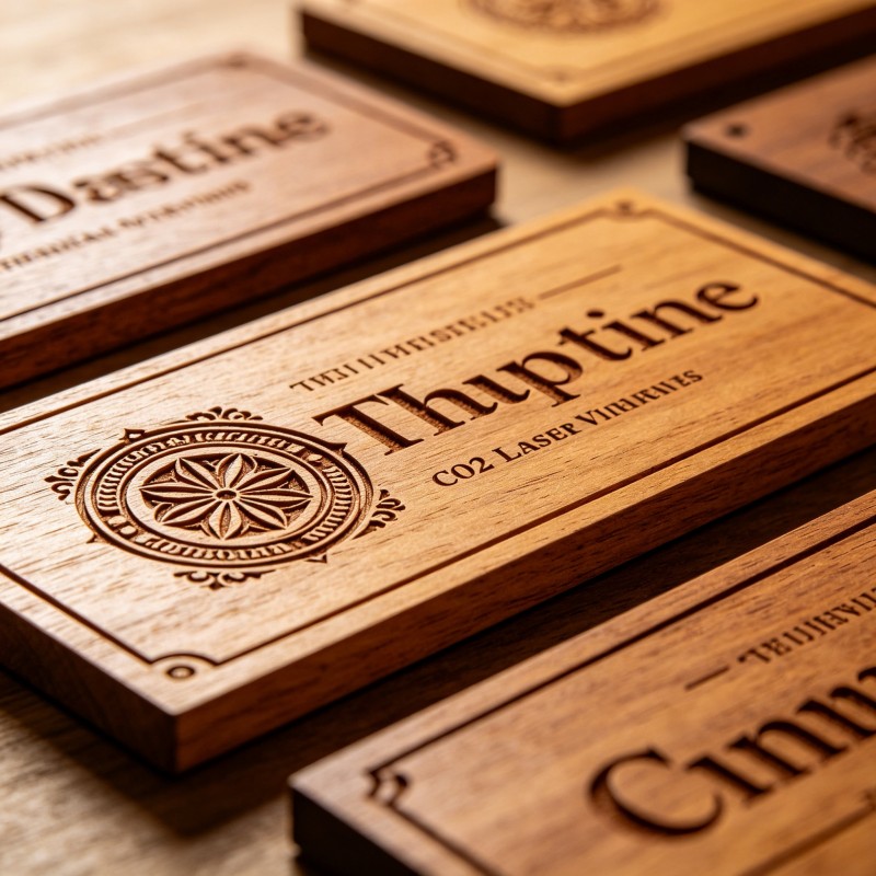 CO2 laser engraved wooden sign with fine detail sample