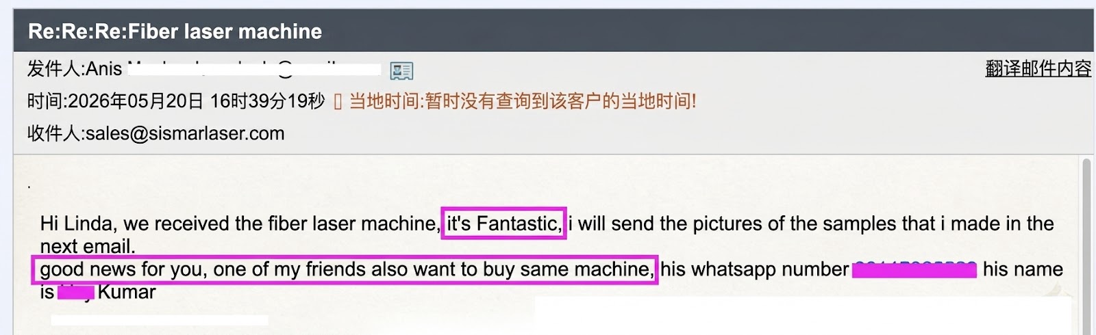 Customer confirming laser machine delivery
