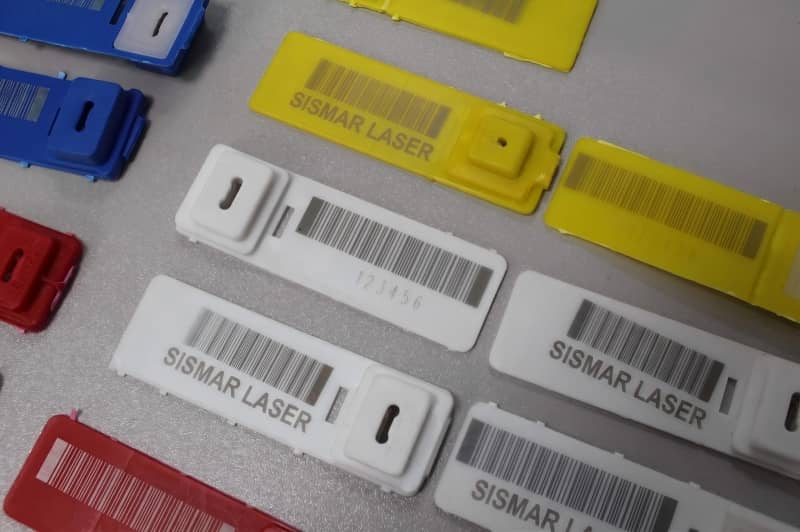 Laser engraved QR code and serial number sample