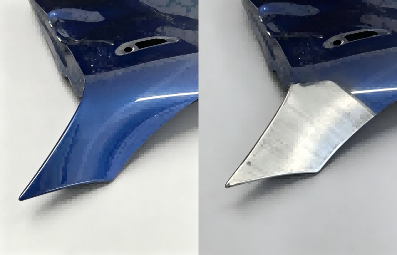 Laser paint removal on coated metal plate
