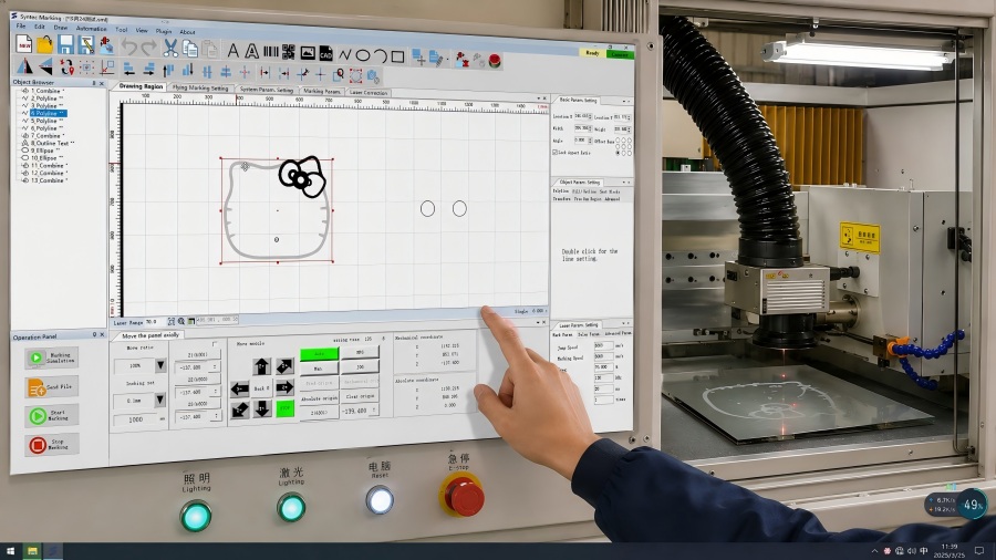 Programmable laser control with real-time automatic dust suction