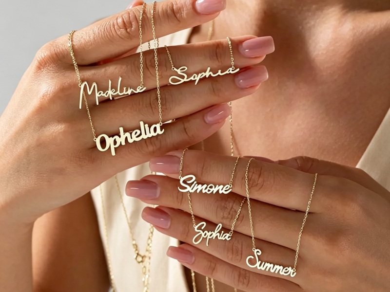 Laser-cut silver name necklace