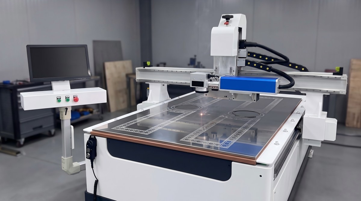 Stainless steel laser sandblasting machine producing a matte metal finish in production