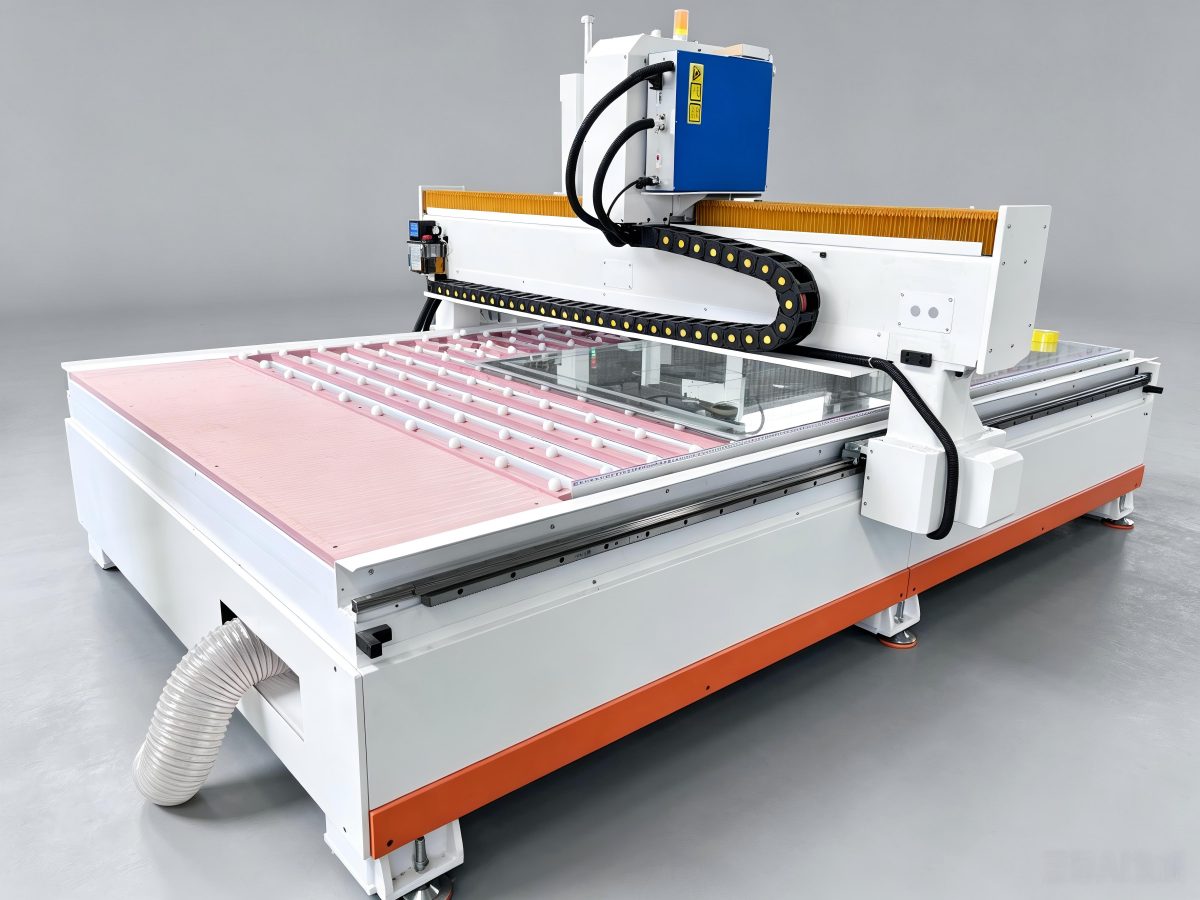 Steel-tube welded bed with removable crossbeam on the 2000×3000mm large-format mirror laser sandblasting machine