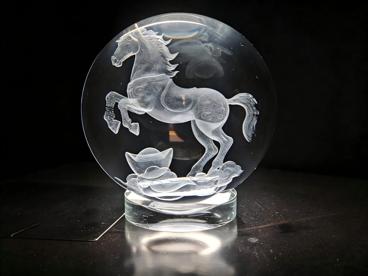 3D horse model engraved inside a crystal ball