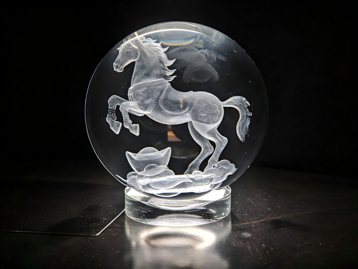 Portrait engraved inside a crystal ball