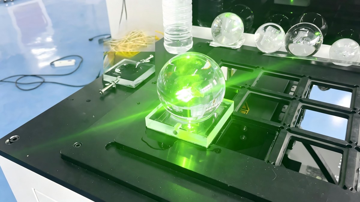 Several crystal balls loaded in the multi-ball fixture