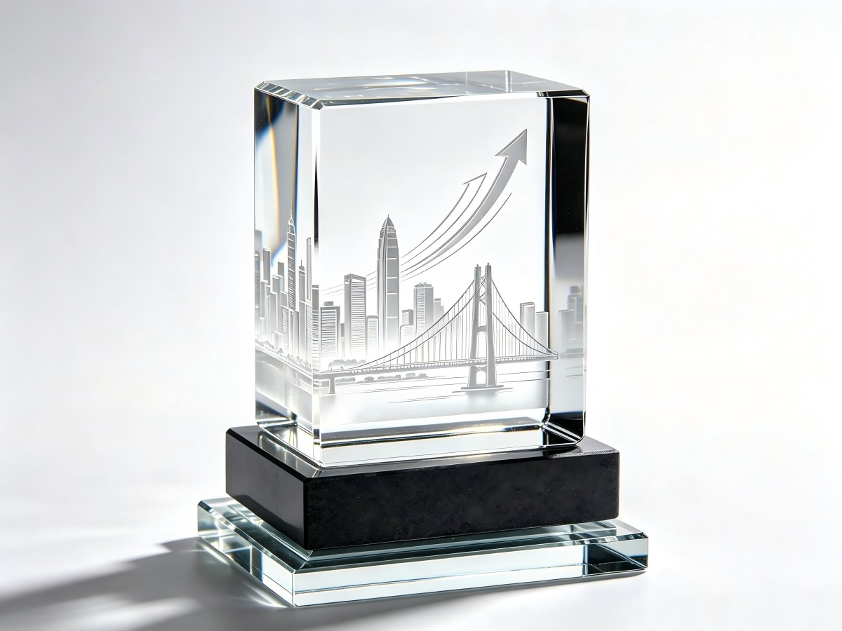 Crystal award with an engraved company logo