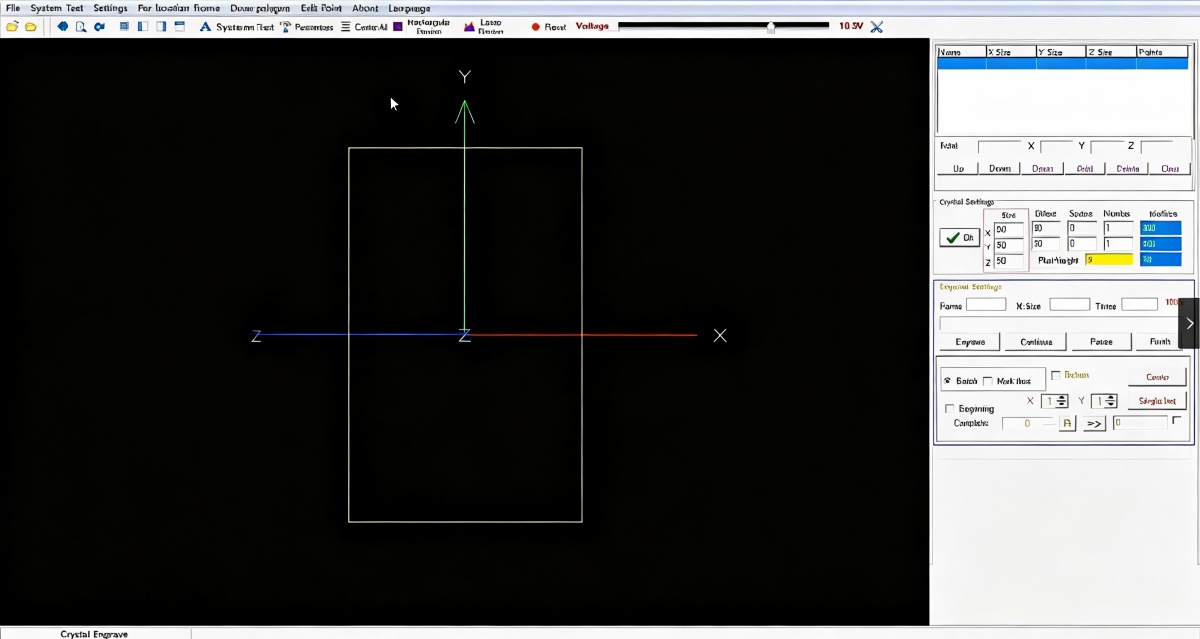 Engraving software setting size, position and depth inside the crystal