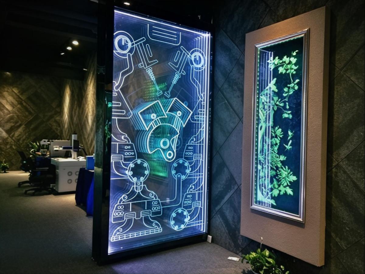 Art glass panels engraved inside with backlighting