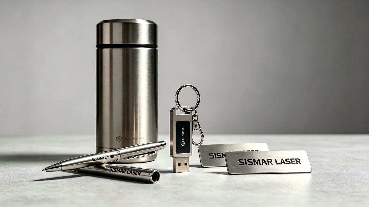 Laser-marked pens, tumblers, keychains and USB drives