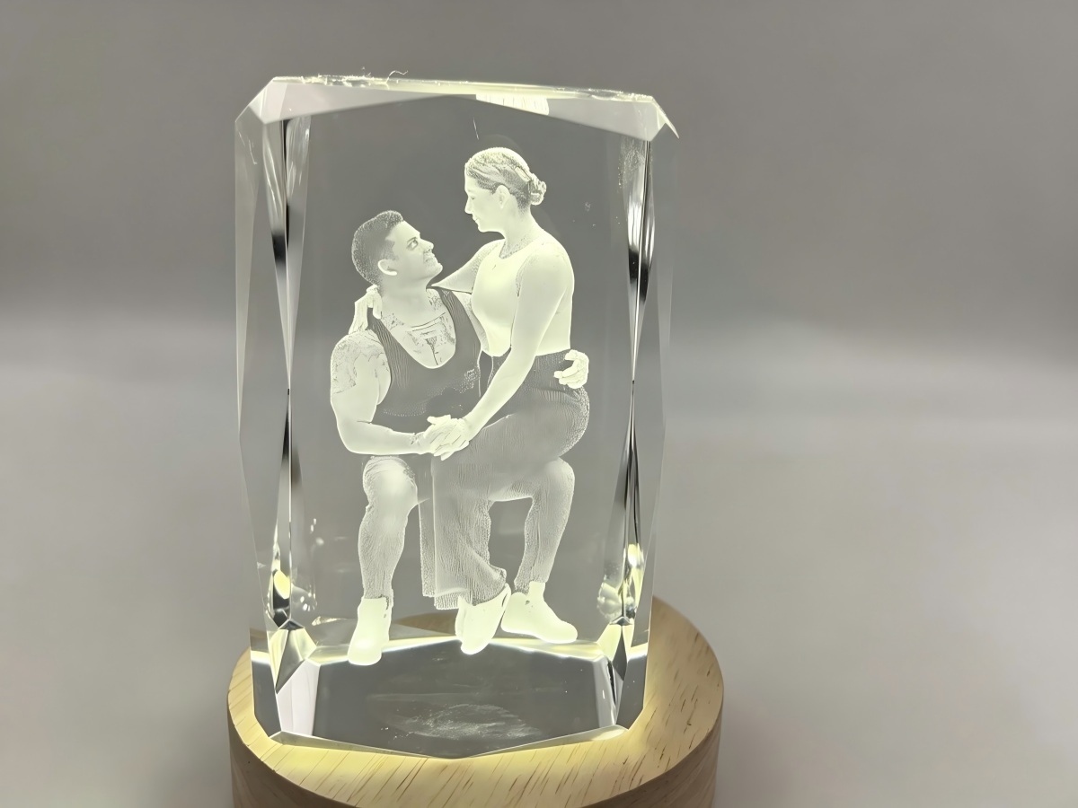 Large wedding keepsake engraved inside crystal