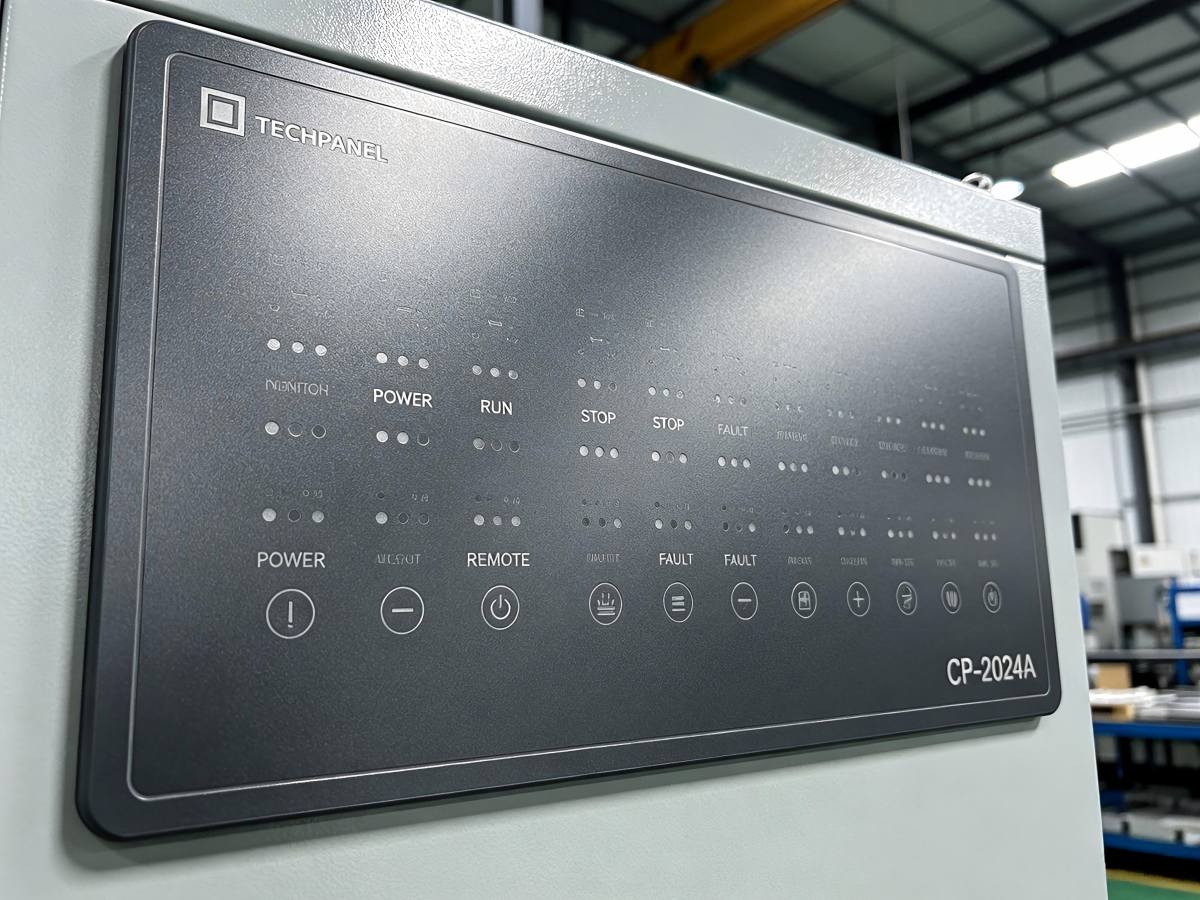 Control panel with model number, safety mark and logo marked at separate positions by SISMAR stitching laser