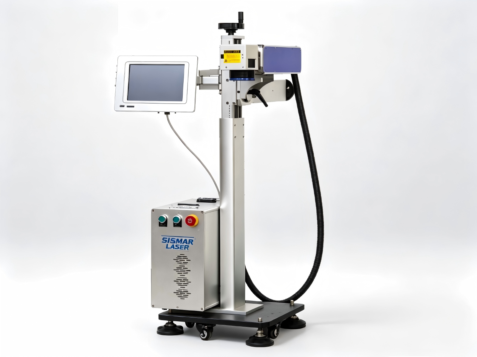Standard open-frame pipe laser marking machine installed on an extrusion line